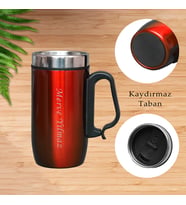Kişiye Özel Kulplu Kırmızı Renk Çelik 280 ml Termos Bardak