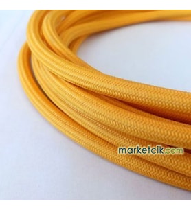 Marketcik 2x0,50mm Koyu Sarı Renk Dekoratif Örgülü Kumaş Kablo, 1 Metre