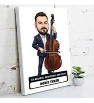 Kontrbas Sanatçısına Hediye Erkek Karikatürlü Kanvas Tablo
