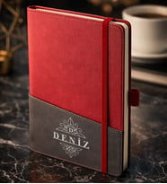 BK Gift Kişiye Özel Kırmızı Termo Deri Defter -16, Kartvizit Bölmeli, Çizgili Ivory Kağıt