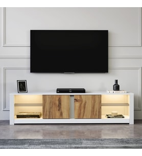 TV Sehpası Arzu Cam Raflı Beyaz Kilim LED'li 180 cm