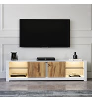 TV Sehpası Arzu Cam Raflı Beyaz Kilim LED'li 180 cm