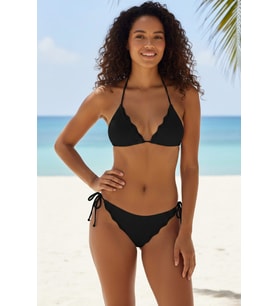 Kadın Siyah Pedli Bel ve Boyundan Bağlamalı Dantelli Şık Bikini Takımı