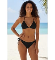 Kadın Siyah Pedli Bel ve Boyundan Bağlamalı Dantelli Şık Bikini Takımı