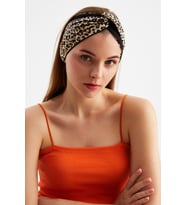 Leopar-Siyah  Kadın Trend Style Pamuklu Penye, Kaymaz, Yumuşak, Esnek, Saç Bandı Bandana (Çok Renkli)