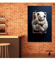 Tekli Dikey Kanvas Duvar Tablosu Bambuya Sarılmış Koala