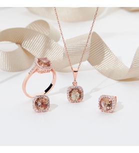 925 Ayar Rose Kaplama Zultanit Taşlı  Gümüş Üçlü Set
