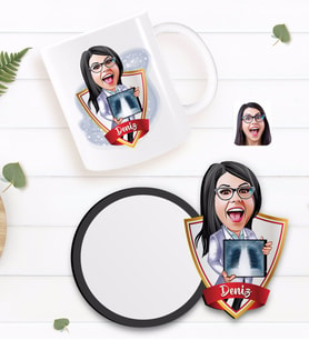 BK Gift Kişiye Özel Kadın Radyolojist Karikatürlü Beyaz Kupa ve Ahşap Bardak Altlığı Hediye Seti-1