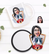 BK Gift Kişiye Özel Kadın Radyolojist Karikatürlü Beyaz Kupa ve Ahşap Bardak Altlığı Hediye Seti-1