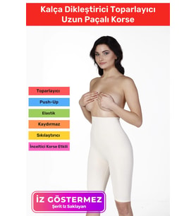 Yüksek Bel İnceltici Terlemeyi Önleyen Kaymaz Destekli İz Göstermeyen Uzun Paçalı Toparlayıcı Korse (Ten)