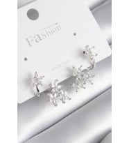 Pirinç Gümüş Renk Zirkon Taşlı Çiçek Tasarım Kadın Küpe - TJ-BKP8606