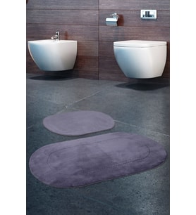 Rivora Gri 2'li Banyo Halısı Paspası Seti Kaymaz Tabanlı Makinede Yıkanabilir