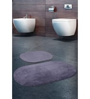 Rivora Gri 2'li Banyo Halısı Paspası Seti Kaymaz Tabanlı Makinede Yıkanabilir