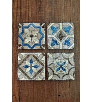 Doğal Taş Bardak Altlığı Hint Desenler Baskılı 4'lü Set