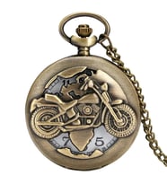 Köstekli Motosiklet Temalı Cep Zincirli Cep saati (Bronz)