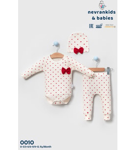 Heart Pattern 3’lü Yenidoğan Kız Bebek Hastane Çıkışı Seti %100 Pamuk