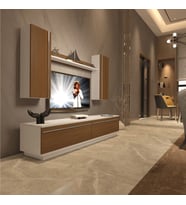 Decoraktiv Eko 5DB Mdf Std Tv Ünitesi Tv Sehpası - Parlak Beyaz (Beyaz - Ceviz)