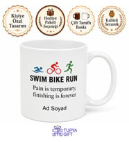 Swim Bike Run Triatlon Temalı İngilizce Baskılı Kupa Bardak Sporcu Hediye
