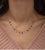 925 Ayar Sıralı Damla Mix Taşlı Kadın Gümüş Kolye