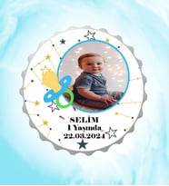 Kişiye Özel Erkek Bebek Resimli İsimli Yıldız Haritası Emzikli Kapak Magnet Açacak