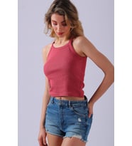 Halter Yaka İnce Askılı Kaşkorse Crop (Gül Kurusu)