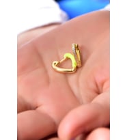 925 Ayar Gümüş Gold Kaplama Zirkon Taşlı Sarı Mineli Kalp Küpe