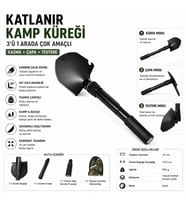 Katlanır Kamp Küreği 3’ü 1 Arada Çok Amaçlı Kazma Çapa Testere Çok Amaçlı El Aleti
