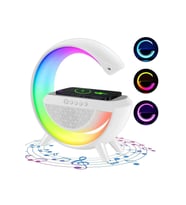Renkli LED Masa Lambası, Kablosuz Şarjlı Bluetooth Hoparlör (Krem)