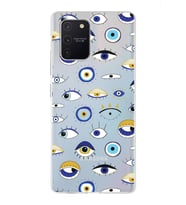 PrintiFy Samsung Galaxy S10 Lite ile Uyumlu 1mm Slim Fit Nazar Boncuğu 2 Baskılı Şeffaf  Kılıf