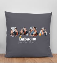 BK Gift Kişiye Özel Fotoğraflı Babalar Günü Tasarımlı Gri Kırlent Yastık-1, Babaya Hediye, Ev Dekorasyonu, Babalar Günü Hediyesi