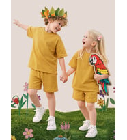 Hardal Oversize T-shirt Şort Takım Çocuk Unisex %100 Pamuk
