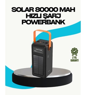 80000 mAh Güneş Enerjili Powerbank 4 Kablolu Type C Lightning Micro USB