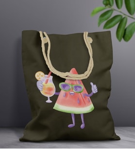 BK Gift Yaz Temalı Haki Halat Saplı Kumaş Plaj Çantası -19, Baskılı Omuz Çantası, Alışveriş Çantası, Arkadaşa Hediye, Sevgiliye Hediye