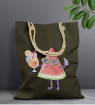 BK Gift Yaz Temalı Haki Halat Saplı Kumaş Plaj Çantası -19, Baskılı Omuz Çantası, Alışveriş Çantası, Arkadaşa Hediye, Sevgiliye Hediye