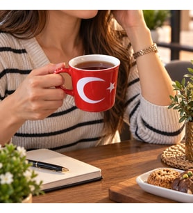 Kupa Bardak 200 ML Porselen Türk Bayraklı Kahve Çay Kupası