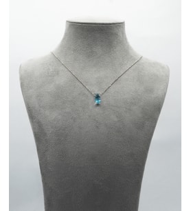 925 Ayar Gümüş Rodyum - Altın Kaplama 3Ct Yarı Değerli Mavi Topaz Doğal Taş Kolye - Raccolta Di Gocce (Turkuaz-Rodyum)