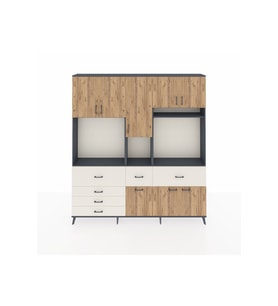 Arges Dolap 10 Raflı 6 Çekmeceli 8 Kapaklı 220x30x243 Antrasit-Çam/Aytaşı