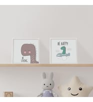 Bebek Odasına Özel Minimal Dinozor Tasarımlı Çerçeve 20 x 20 cm