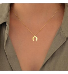 Kişiye Özel 925 Ayar Gümüş Tasarım At Nalı Kolye (Gold)