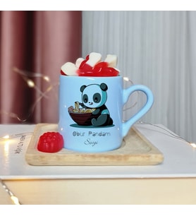 Panda Tasarımlı Kişiye Özel Mavi Türk Kahvesi Fincan
