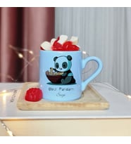 Panda Tasarımlı Kişiye Özel Mavi Türk Kahvesi Fincan