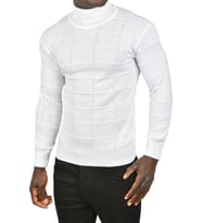 DeepSEA Erkek  Kare Desenli Balıkçı Yaka Slim Fit Boğazlı Triko Kazak 2505493 (Beyaz)