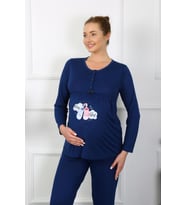 Akbeniz Kadın Uzun Kol Hamile Lohusa Pijama Takımı Lacivert 45501