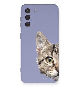Samsung Galaxy S21 FE Uyumlu Lansman Kılıf Catface Tasarımlı İçi Kadife Kapak-Lila (Şeffaf)