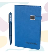 Kişiye Özel LED Işıklı Kalem & Metal Detaylı Defter Hediye Seti (Lacivert)