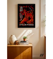 Attack on Titan Kırmızı Titan Anime Poster, Siyah Çerçeveli Duvar Tablosu - Anime