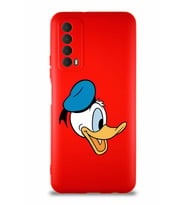 Huawei Y7A Soft Premier Kapak Donald Duck-F Tasarımlı Silikon Kılıf - Kırmızı (Şeffaf)