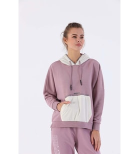 Maraton Sportswear Oversize Kadın Kapşonlu  Uzun Kol Basic Koyu Lila Sweatshirt 20353