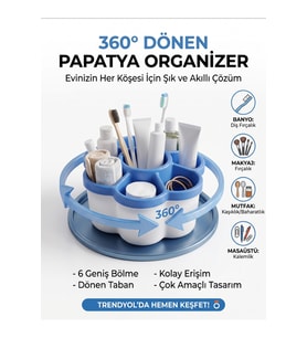 Çok Amaçlı 360° Dönebilen Masaüstü Organizer, Papatya Tasarımı, Lacivert