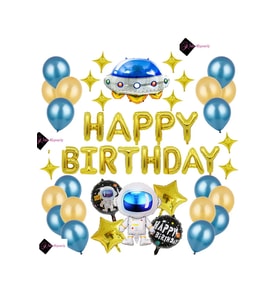 Çocuklar Bebekler için LÜKS UZAY TEMALI KONSEPTLİ HAPPY BİRTHDAY Lüks Doğum Günü Parti Seti